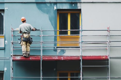 Bauarbeiter auf Baugerüst